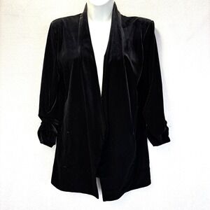 Anthropologie Bishop + Young Velvet Blazer Jacket Womens Small Black Open Party